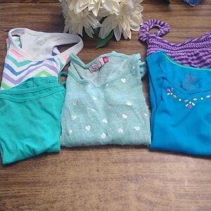 💜 Girls Size 10 Tank Lot Of 4 Plus One Long Sleeve To Wear Over Top